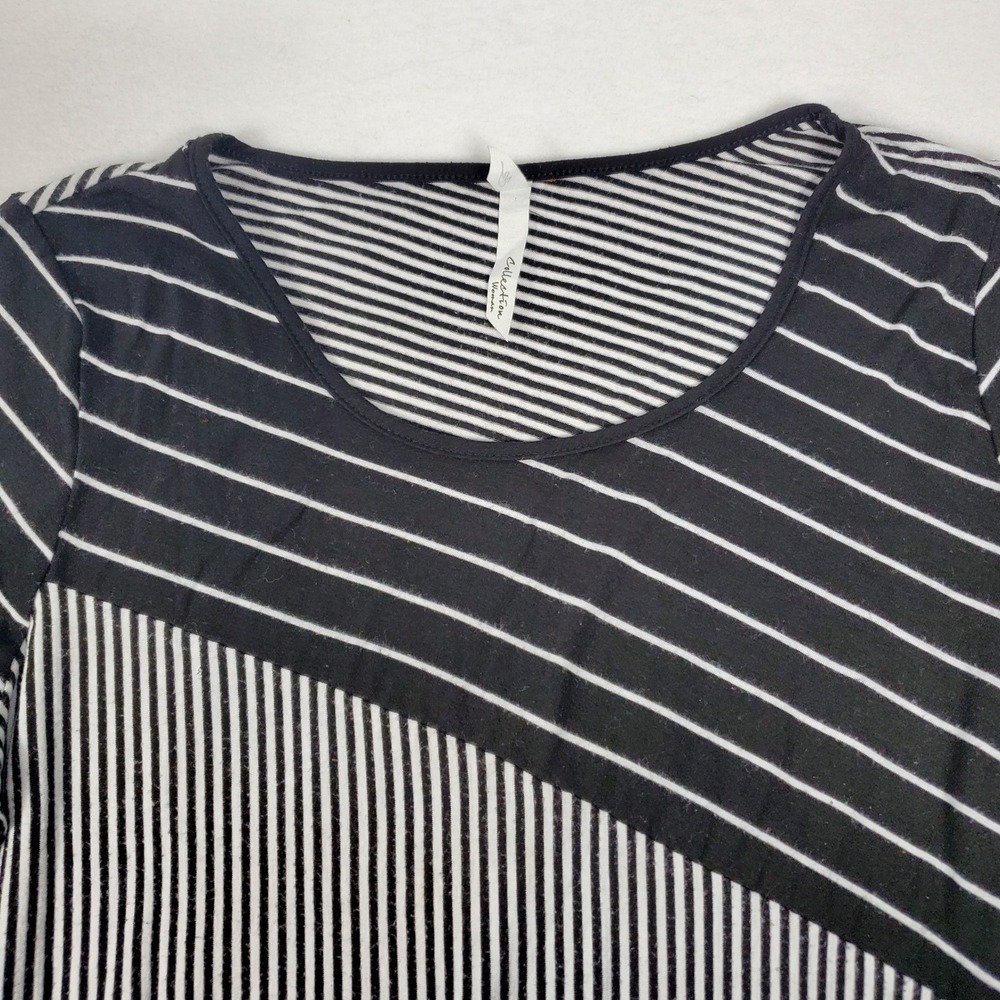 NY Collection Woman Black White Striped Asymmetric Tunic 3/4 Sleeve Top ZKPU0563 - Picture 4 of 8